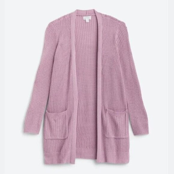 Market & Spruce Bridie Cardigan Size Small Purple Cable Knit Texture Two Pockets - Picture 1 of 9